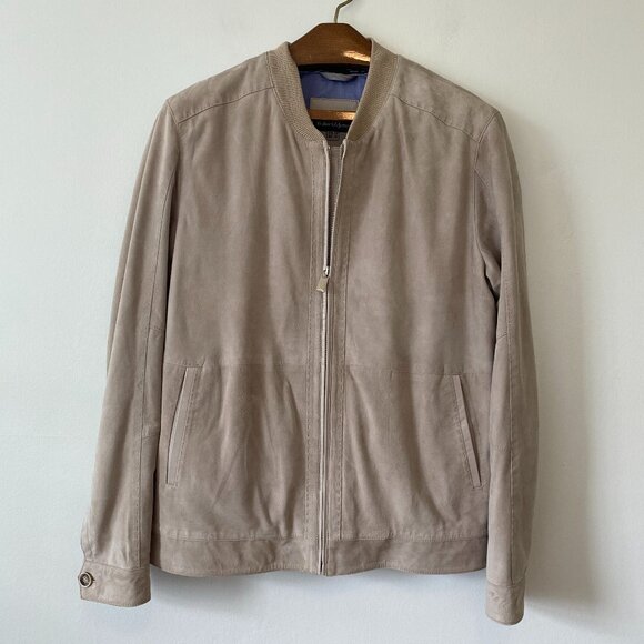 Bullock & Jones Tan Lambskin Suede Zip Jacket Mens 42